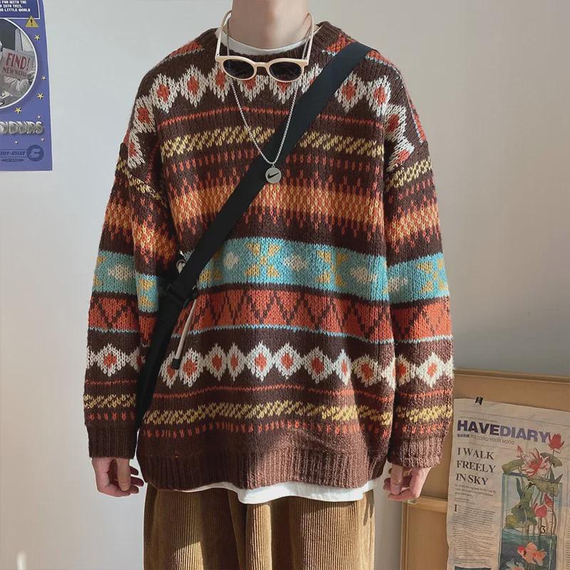 Men's Loose Fit Thickened Knitted Sweater - Korean & Harajuku Style Winter Pullover