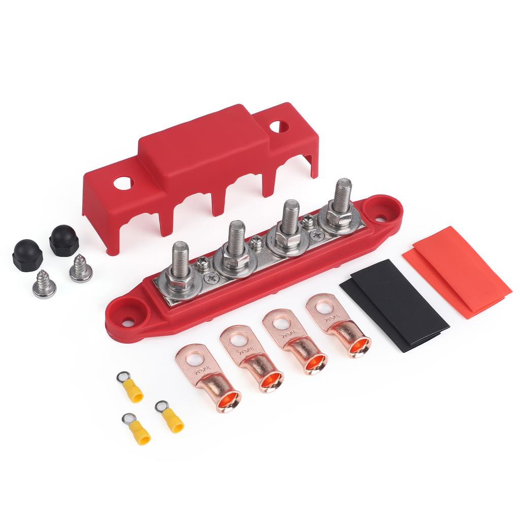 Bus Bar 12V-48V 250A Power Distribution Block 4 Posts Junction M8 M10 For Marine Automotive Copper Battery Busbar Terminal Block