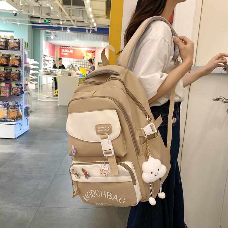 Women Contrast Color Large Capacity Schoolbag Letter Print Backpack for Middle School Students