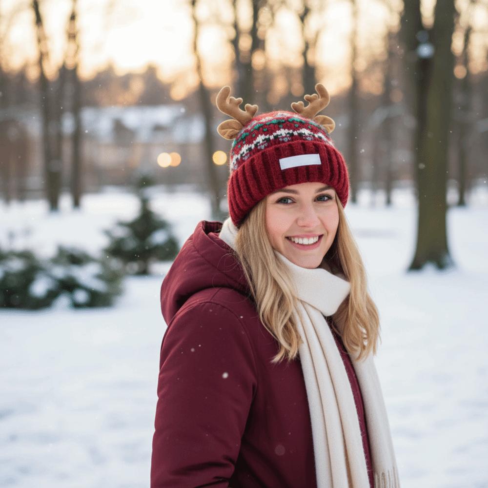 New Knitted Deer Hat Windproof Ear Protection Knitted Deer Antler Hat Warm Elastic Cycling Cap Winter
