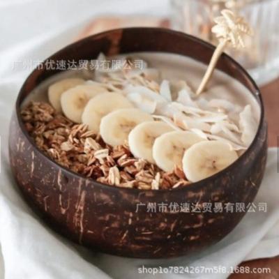 12-15cm Natural Coconut Bowl Set Wooden Salad Ramen Bowl Wood Spoon Set Coco Smoothie Kitchen Tableware