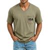 Men's V Neck Short Sleeve Casual Shirt with USA Print Pocket Design Lightweight Summer Top Comfortable Fit