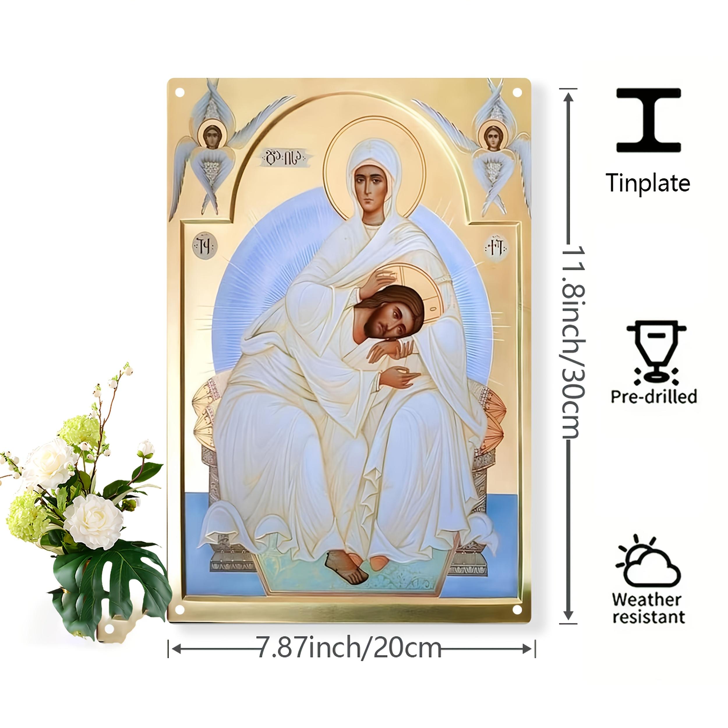 Virgin Mary Jesus Orthodox Metal Icon xcm Religious Wall Plaque with PreDrilled Holesfor Church or Home Prayer Corner 20x30cm(7.8x11.8inch)