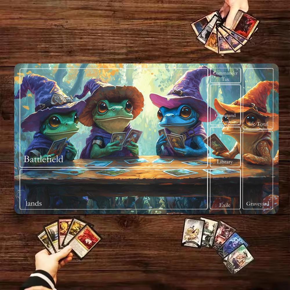 Frog Wizard Mouse Pad Card Playmat Stitched with Magic Zones Game Mats Tabletop for MTG/TCG Card Battle Commander Deck Desk Mat