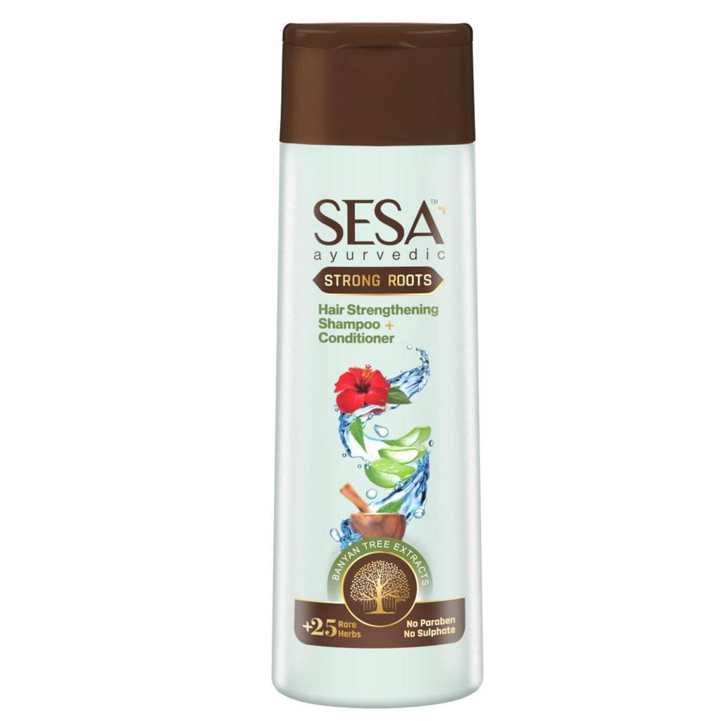 SESA Ajurwedyjski Szampon i Odżywka Strong Roots 200ml do Kontroli Wypadania Włosów, Odżywienia Skóry Głowy i Wzmocnienia Cebulek Włosowych dla Mężczyzn i Kobiet