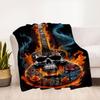 Flaming Skull Guitar Art Print - Musician GiftBlanket Flannel Throw Blanket for Sofa, Bed, Travel, Camping, Office