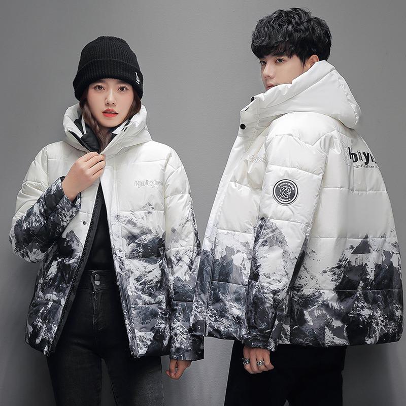 Anti-season Down Jacket Men's and Women's Short Thickened Snow Mountain Gradual Change Color Hooded Jacket Winter New Couple Top
