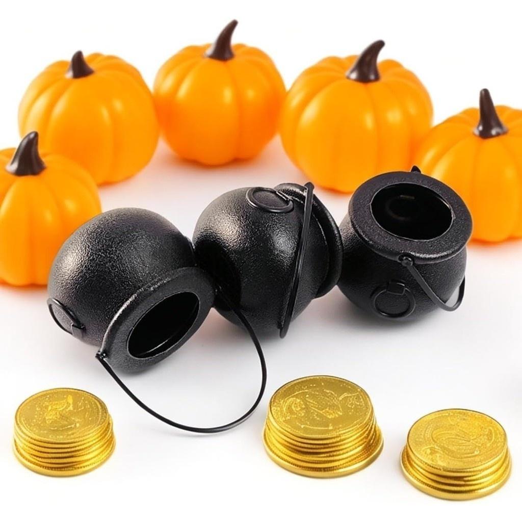 2-24PCS Spooky black Candy Bucket Halloween Mini Black Bucket Props Pot Trick or Treat Halloween Decoration Party Favors