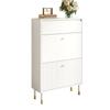 Narrow Shoe Cabinet with Flip-Down Compartments, Entryway Storage Cabinet with Drawer, Wave Front, MDF Cabinet with Cylindrical Metal Feet