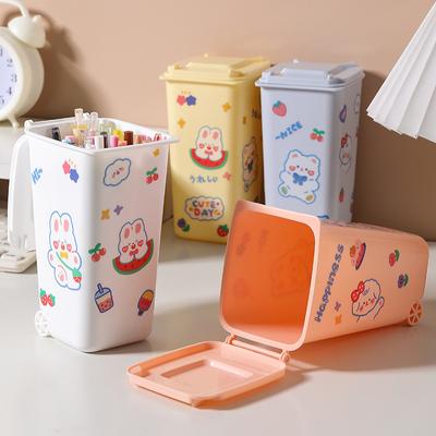 Bonitos mini suportes engraçados para canetas de lixo de mesa com tampas para armazenamento de artigos de papelaria, mesas de casa de estudantes