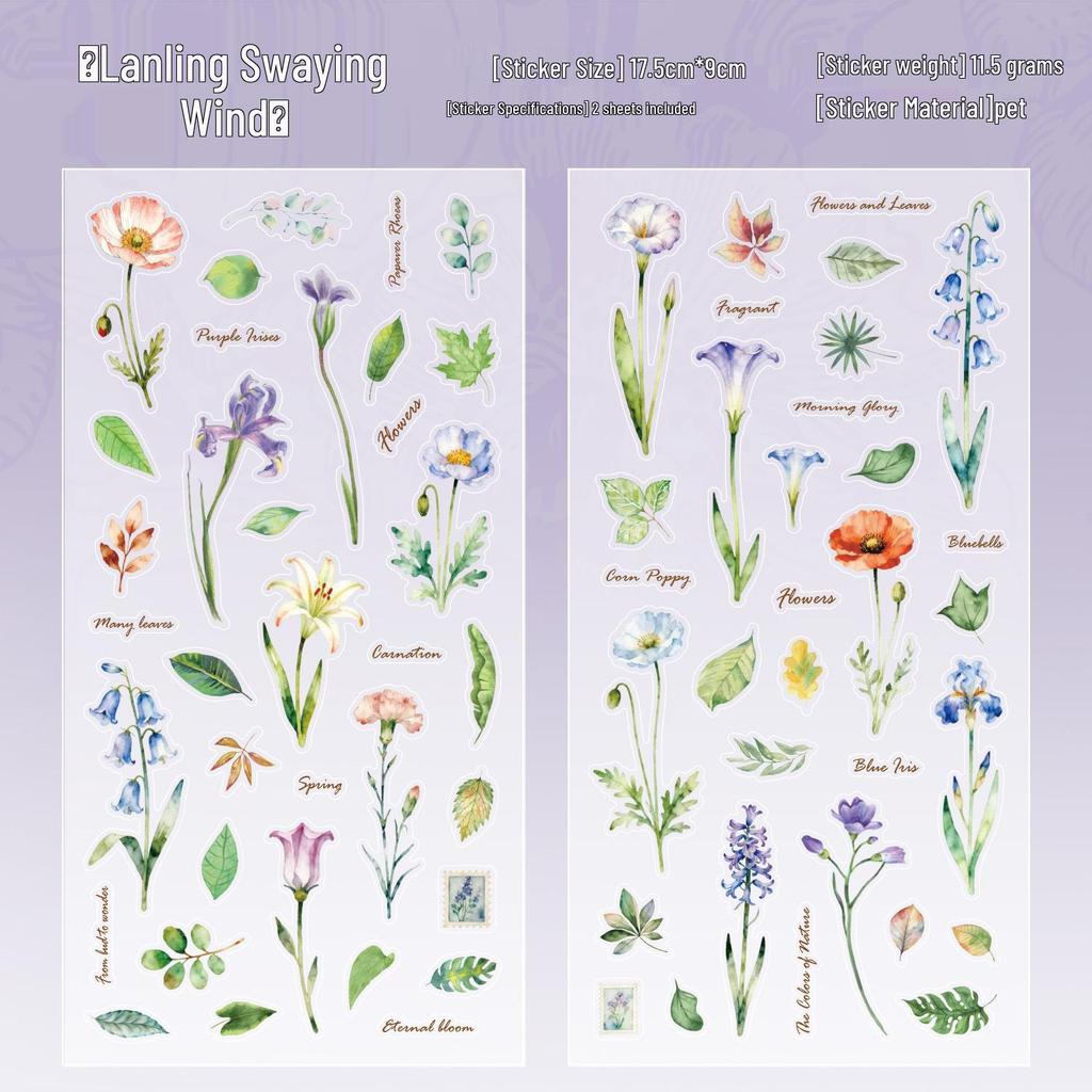 Yuxian Plant Oxygen Series Retro Plant Stickers for Journals - 2 Sheets, 4 Styles