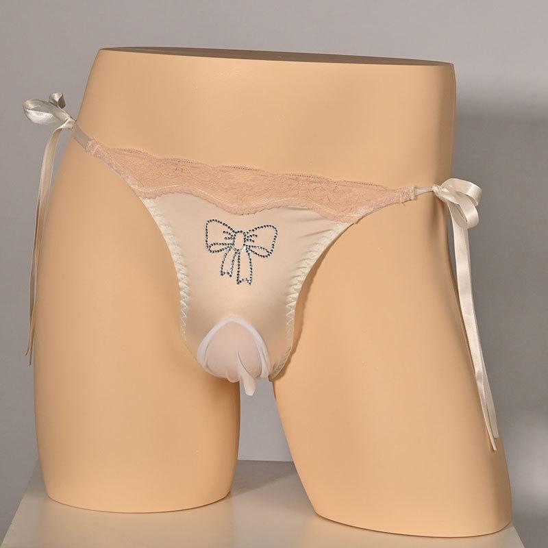 Duży Rozmiar Japońskie Sissy Pouch Majtki Męskie Satynowe Jedwabiste Sznurki Regulowane Figi Seksowna Kusząca Bielizna Niskiej Talii Miękkie Majtki