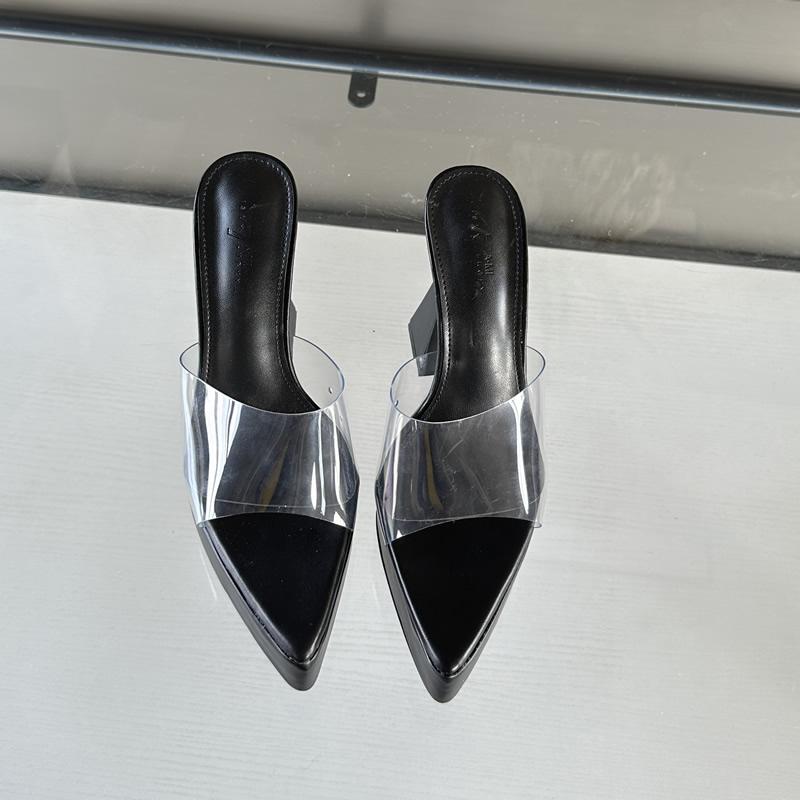 

Весна Лето 2025 Новинка Женская Повседневная Мода Женские Туфли на Высоком Каблуке Цельные Прозрачный Ремешок Подошва ЭВА Острый Носок Тканый Верх 39 чёрный