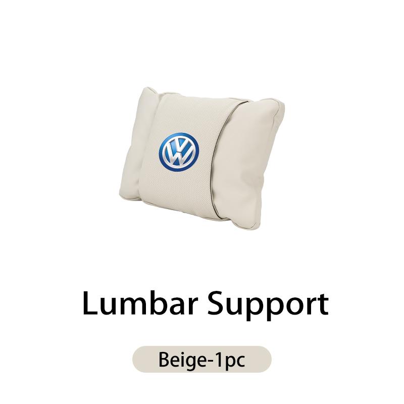 Car Leather Headrest Pillow Neck Lumbar Support Soft Lumbar Cushion Beige For Volkswagen VW Jetta Golf Beetle CC EOS MK2 MK4 MK5 HY3