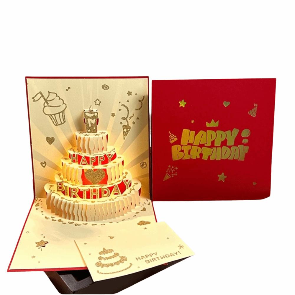 3D Light Birthday Cake Cards with Musical Gift Message Cards Birthday Card  Birthday Party Supplies