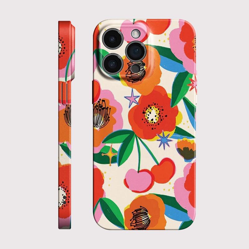 Bunte Blume Kirschblüte Handyhülle für iPhone 17e 17 16e 16 15 14 13 12 11 Air Pro Max XS XR XSMax 6 7 8 Plus Glänzende Folie Hartes PC