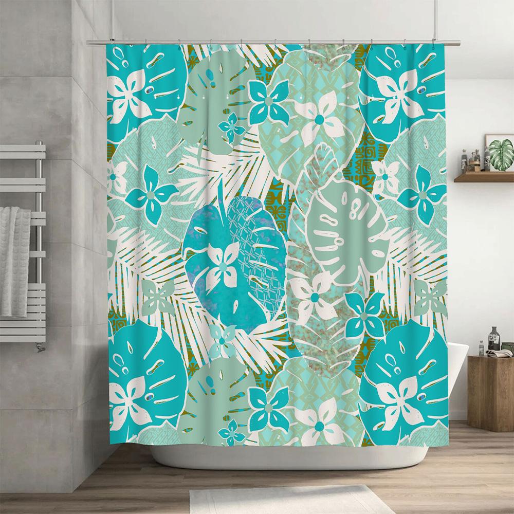 Beach Style Shower Curtain, Blue And White Floral Design, Polyester Fabric, Water Resistant, Customizable Size Add A Touch Of Tr