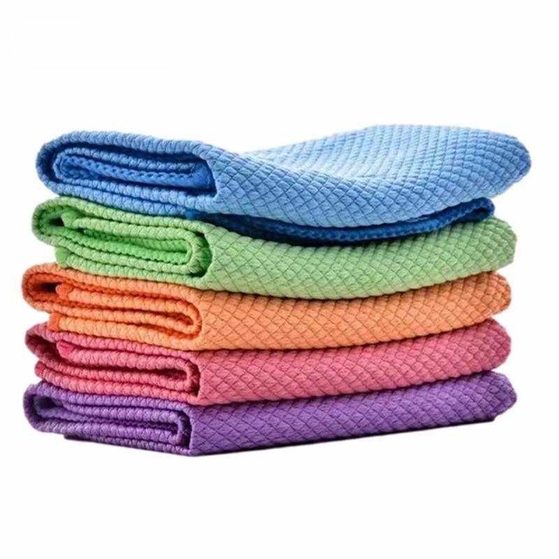 

5PCS Household Kitchen Thickened Absorbent Cleaning Cloth, Lockedge Glass Mirror Surface Cleaning Cloth, Car Scouring Pad 25x25cm