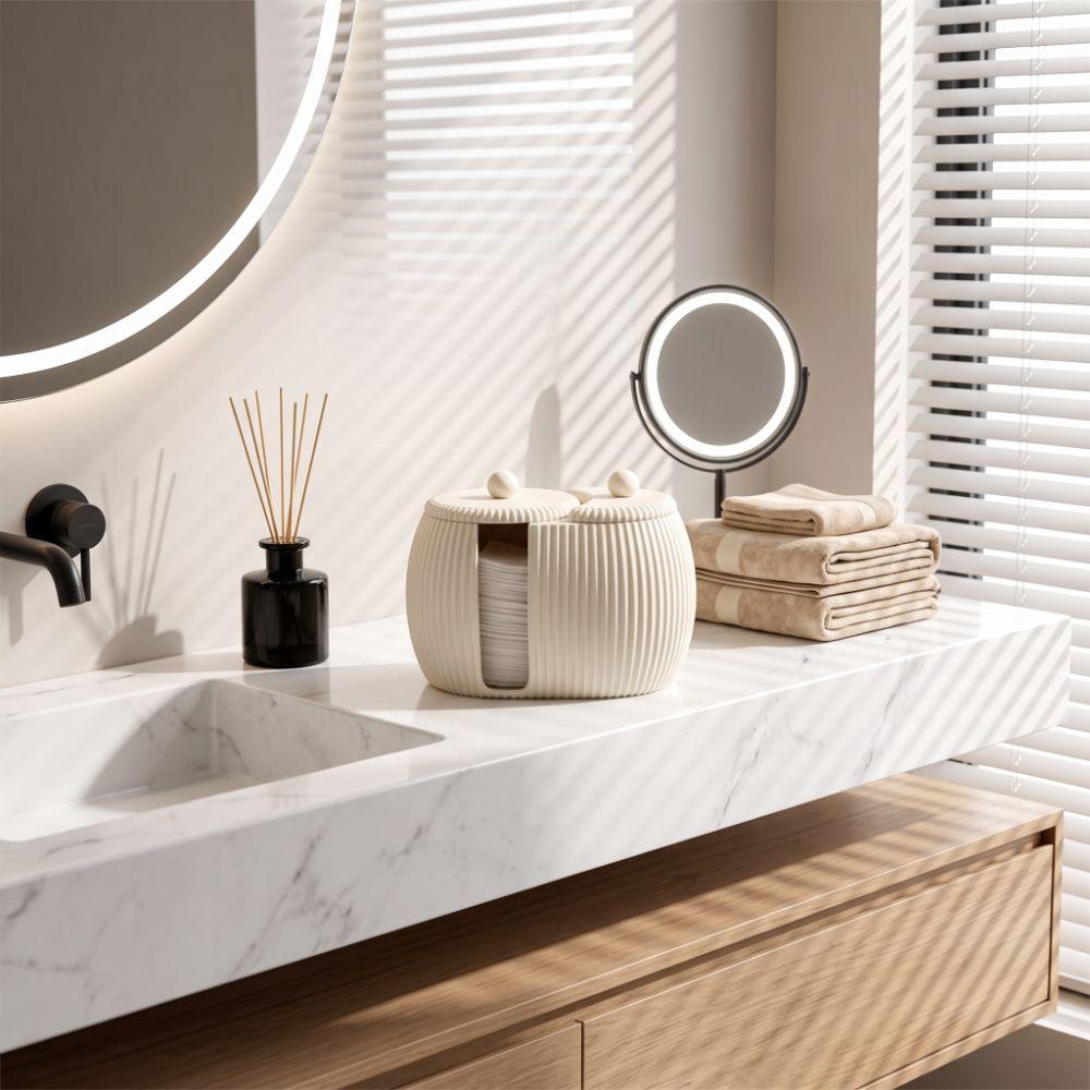 3D Printed Cosmetics Storage Box Striped Pattern Cotton Pad Holder  Washbasin Counter Decor