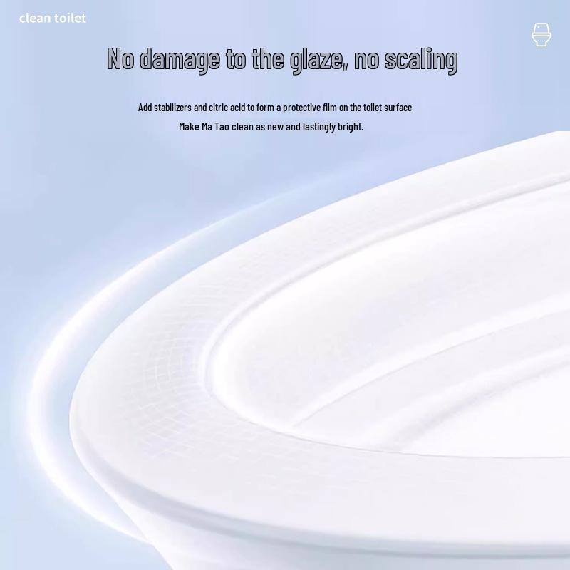 Effervescent Toilet Cleaner Tablets: Descaler, Urine Stain Remover, Deodorizer, and Anti-Yellowing Bubbles.