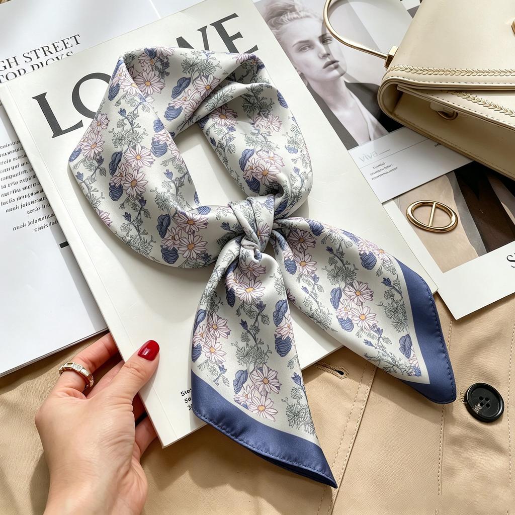 Autumn and winter Maillard cashew square scarf silk scarf women's shirt versatile neck small scarf tied hair decorative scarf
