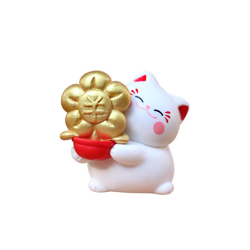 Lucky Cat Figurine - Mini Fortune Decoration for Desktop or Car
