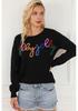 2025 Fall Women's Long Sleeve Letter Print Casual Pullover Sweater