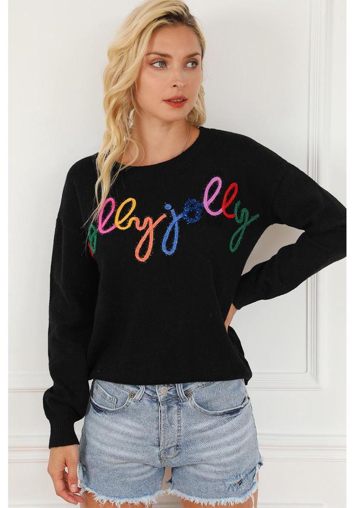 2025 Fall Women's Long Sleeve Letter Print Casual Pullover Sweater