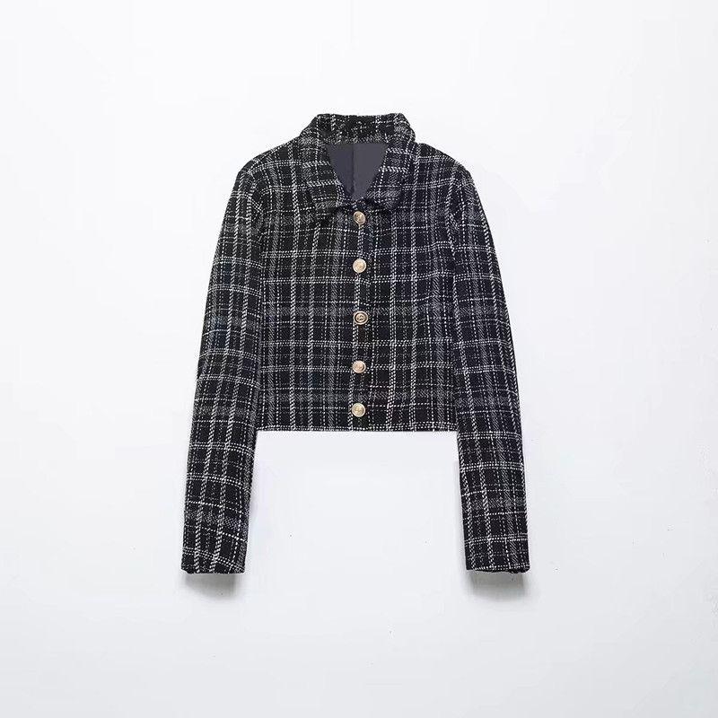 Autumn and Winter European and American Style Plaid Texture Coat Short Suit