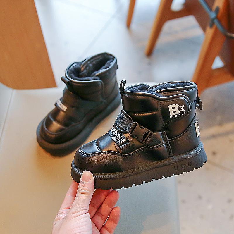 Winter New Boys' Waterproof Cotton Shoes with Thick Velvet Short Boots