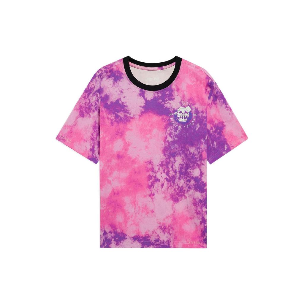 Li-Ning Anti-Wu Series Deceptive Tactics Tie-Dye Skull Print Round Neck Short Sleeve T-Shirt Men Tops Pink Purple AHSS389-5