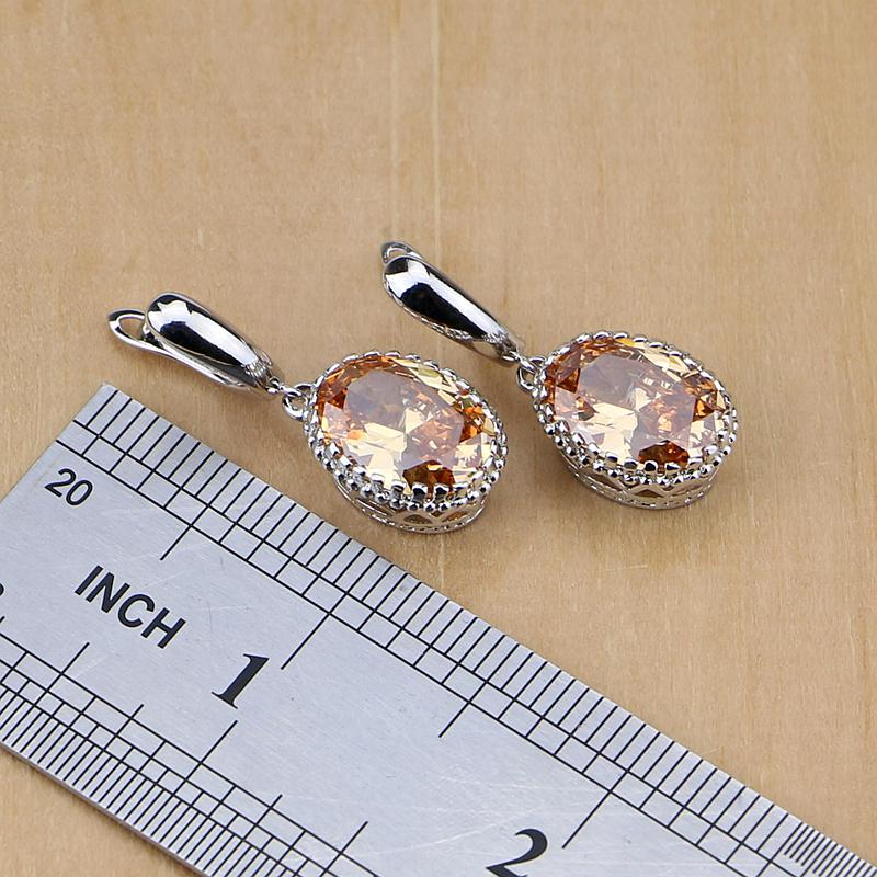 Silver 925 Bridal Jewelry Champagne Zircon Jewelry Sets For Women Earrings/Pendant/Necklace/Rings/Bracelet