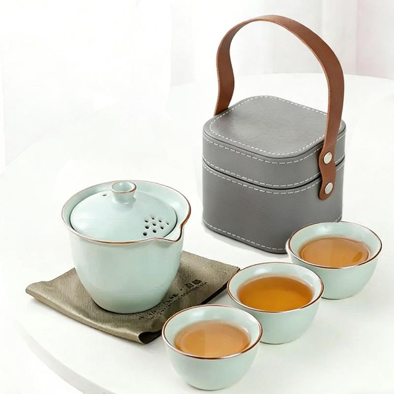 Business Gifts Travel Tea Set Kuaike Cup One Pot Three Cups Portable Cover Bowl Small Set Outdoor Kung Fu Tea Set