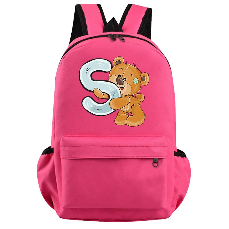 Schöner kleiner Bär-Rucksack mit 26 englischen Buchstaben, Teenager-Schultasche für Mädchen, Jungen, Rucksack mit großer Kapazität, Büchertasche für Kindergeschenke