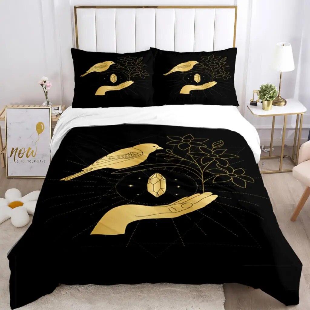 Magic Astrology Esoteric Gold Print Three Piece Set Fashion Bedding Article Children Or Adults For Beds Quilt Covers Pillowcases