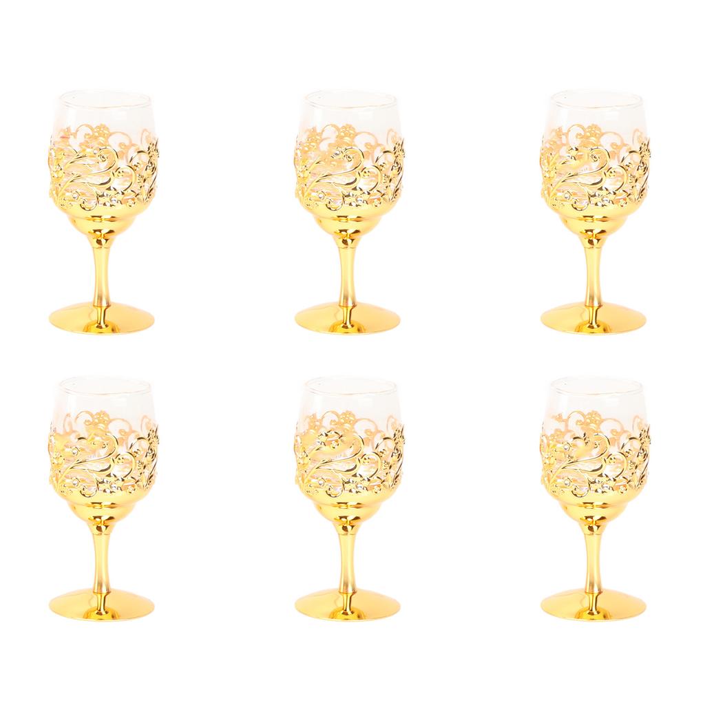 6PCS Set Vintage Wine Glasses Set Flower Embossed Pattern Transparent Glass Water Goblets