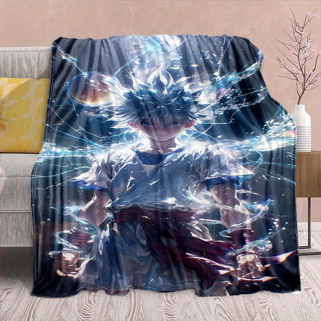 Hunter x Hunter Anime Flannel Blanket – Soft & Warm – Perfect for Sofa, Bedding, Camping, Travel, Office, & Home Decor – QJY