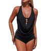 Women Swimsuit Deep V Neck with Adjustable Side Lace Up Strappy Backless Design for Beach Pool