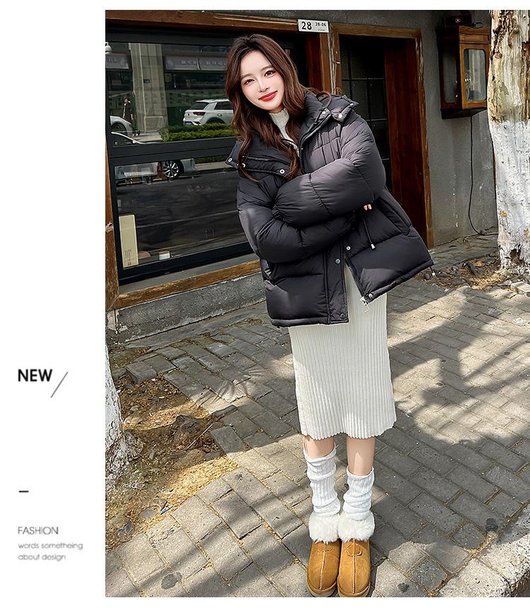 Korean Style Mid-Length Hooded Down Jacket for Women