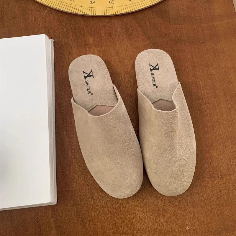 Spring New Retro Round Head Thick-soled Matte Leather Bag Head Half Slippers Women Wear Lazy Mu Qin Shoes