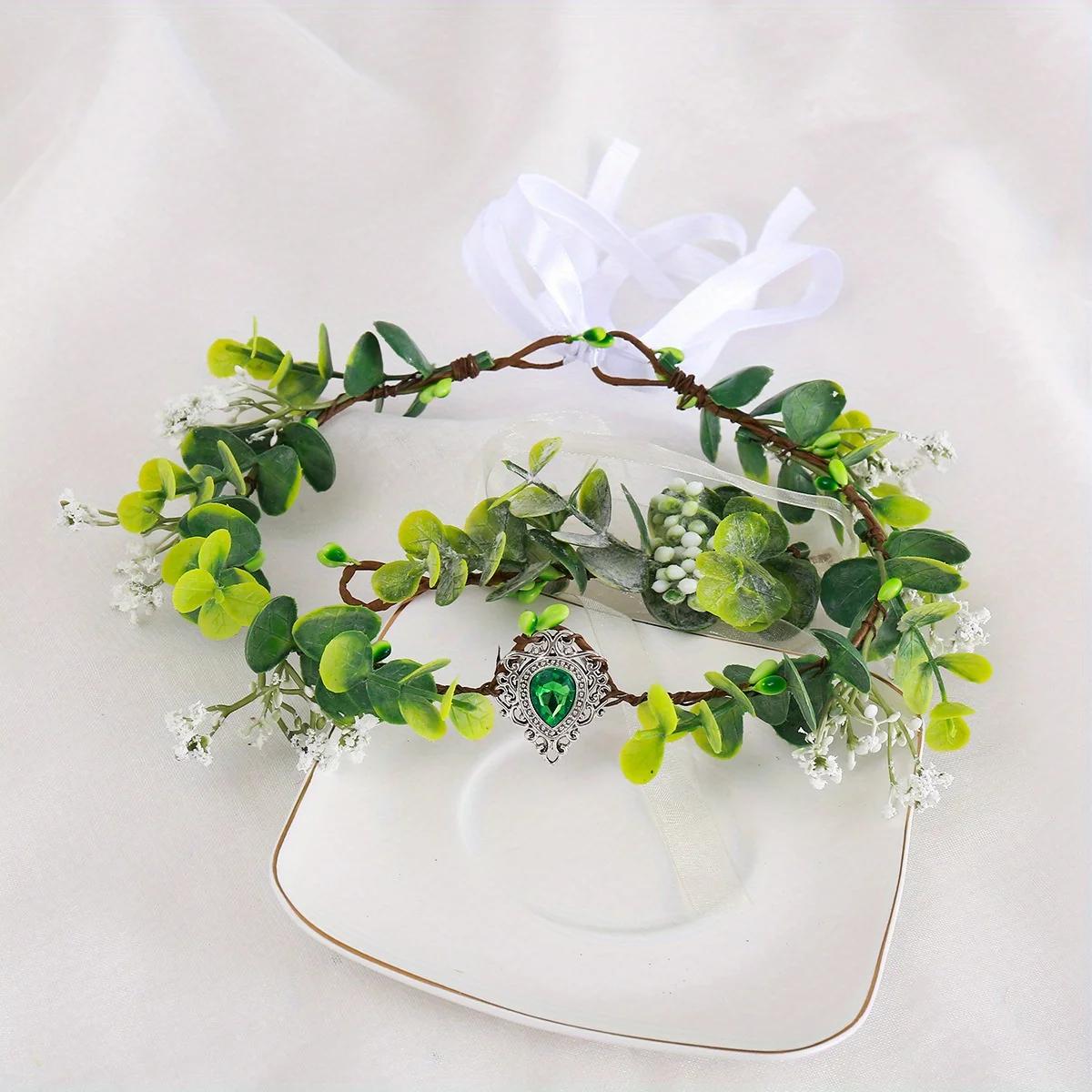 

1 шт. Сказочная корона из цветов и листьев, Головной убор принцессы-эльфа, Головной убор эльфа, Косплей, Костюм на Хэллоуин, Фотосессия, Свадьба