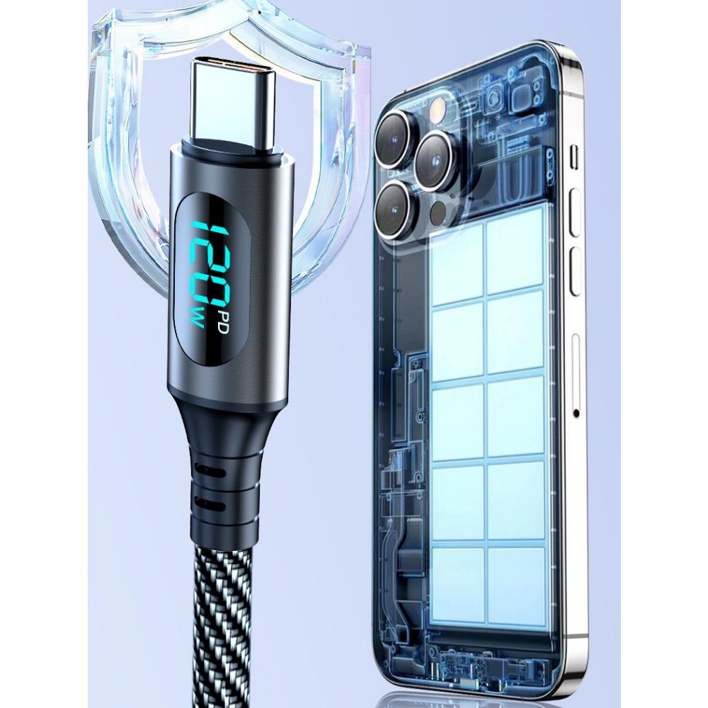 

Новый 120 Вт корпус из сплава цифровой дисплей цифровой динамический сверхбыстрая зарядка тип кабель для передачи данных для мобильного телефона планшета 120W 2M