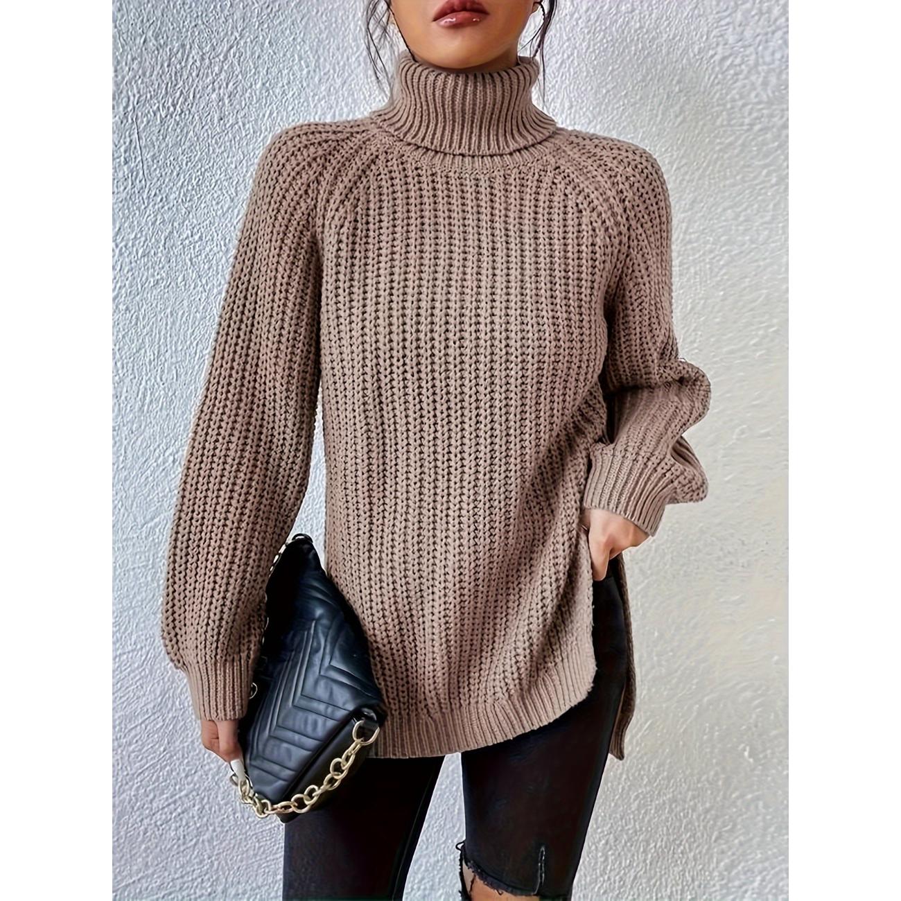 

Водолазка вязаная с разрезом по низу универсальный свитер, повседневный свитер с длинным рукавом для осени и зимы, женская одежда XXXL хаки