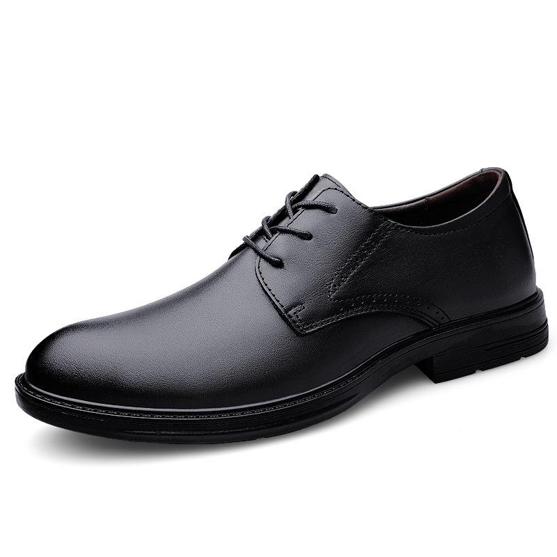 Men s Autumn Pointed Toe Genuine Cowhide Leather Casual Shoes - Breathable, Formal Business Style Size 39 чёрный