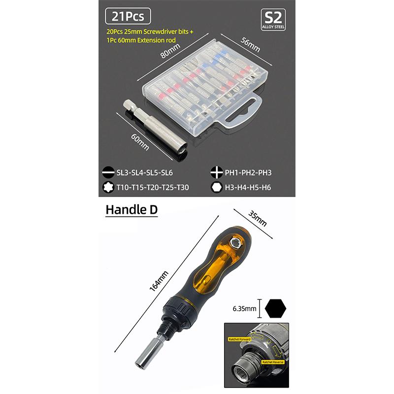 25mm Screwdriver Bits Set Slotted Phillips Pozidriv Torx Square Hexagon Bit Holder 1/4" Hex Shank Ratchet Wrench Hand Tools
