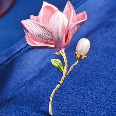 Fashion Gold Tone Flower Brooch Pin Pearl Brooches Enamel Jewelry Wedding Party Gifts