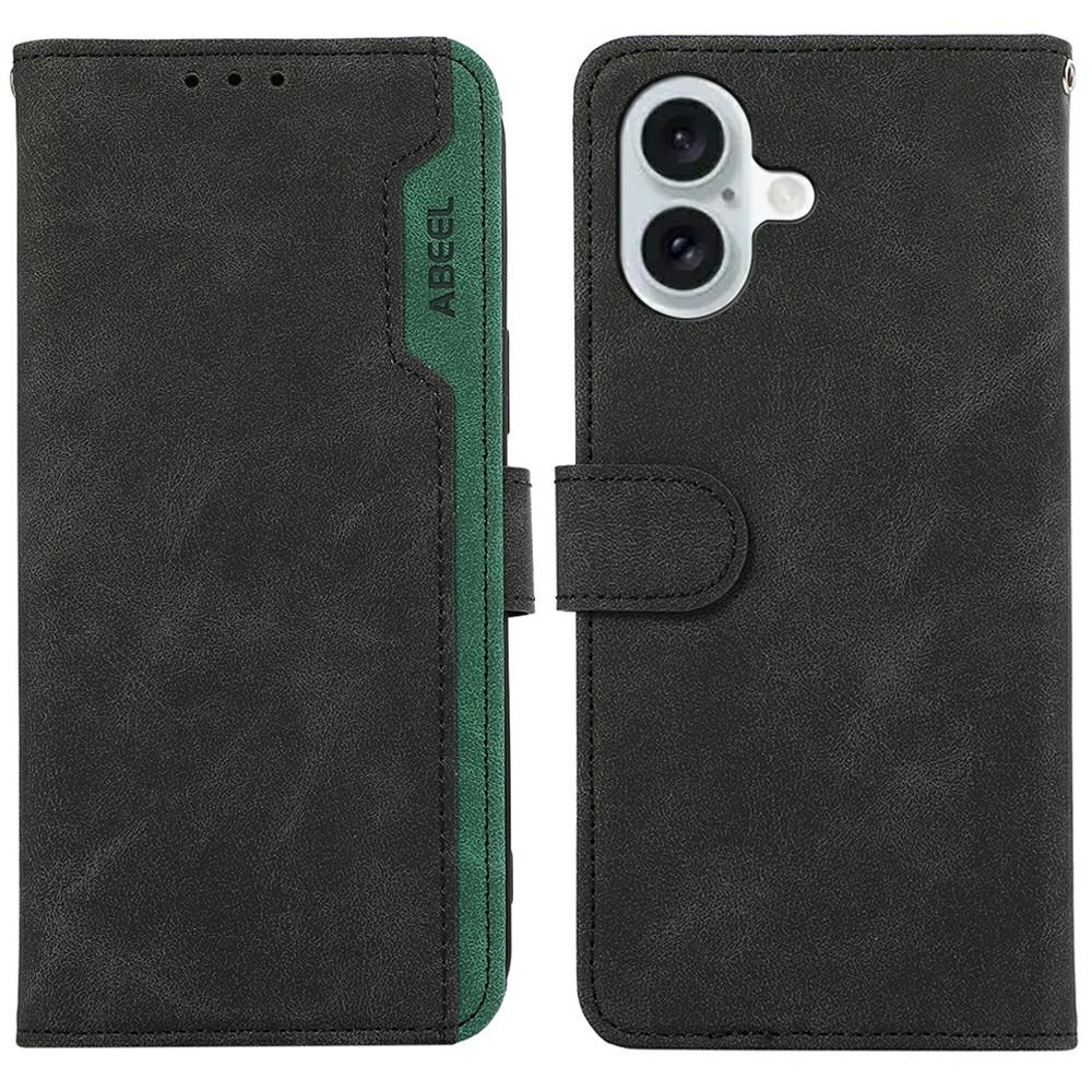 

ABEEL For iPhone 17 Case Color Splicing Leather Flip Phone Cover RFID Blocking Black