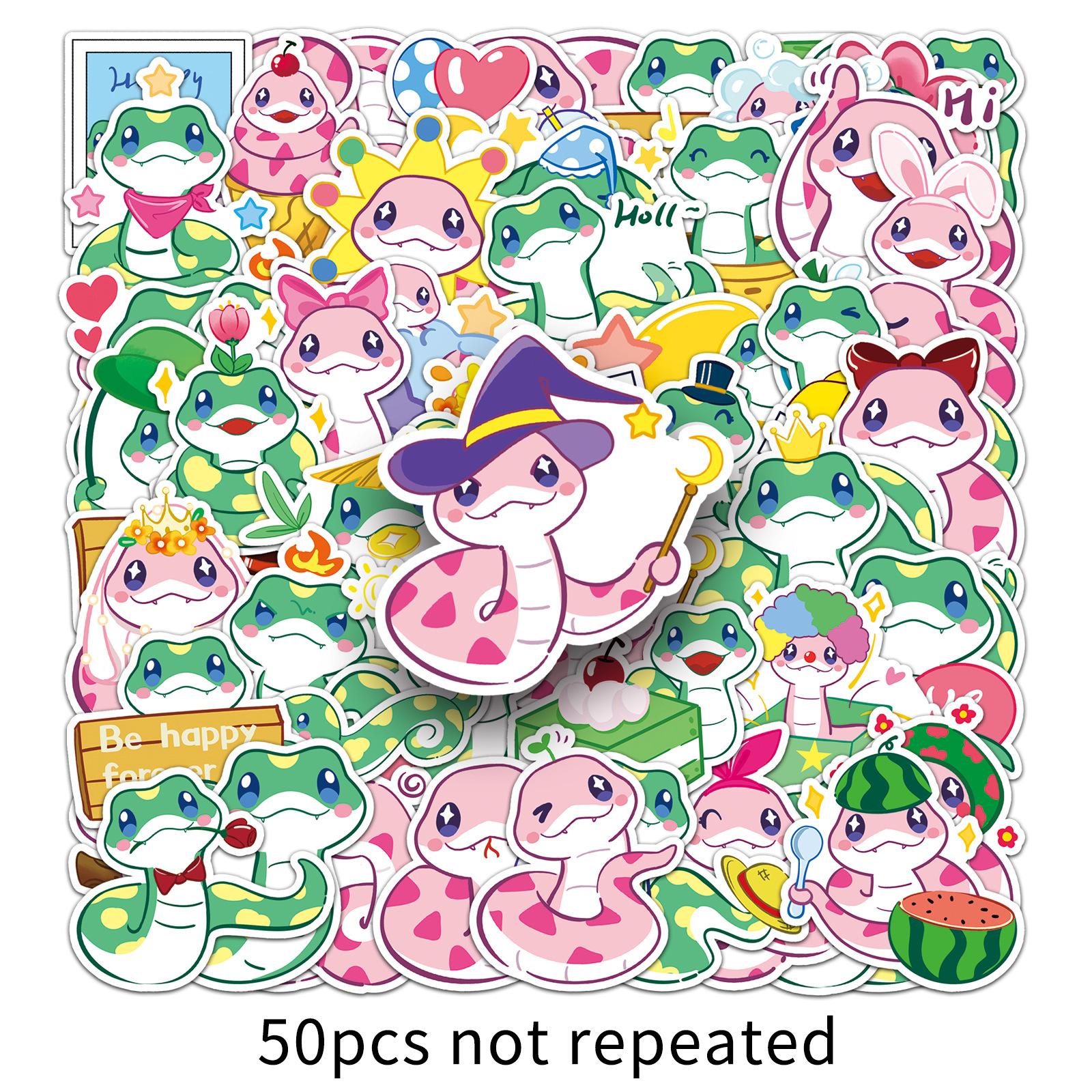 

50 Наклеек-дудлов с детенышами змей, мультяшные, милые, креативные, нарисованные от руки, декоративные наклейки для чехла мобильного телефона, водяной чашки, водонепроницаемые