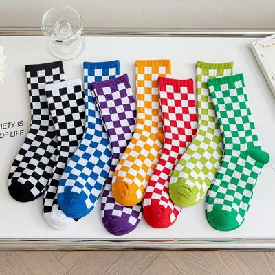 Unisex Socken Funky Harajuku Trend Damen Schachbrettsocken Geometrisch Karierte Socken Herren Hip Hop Baumwolle Streetwear Neuheit Socken