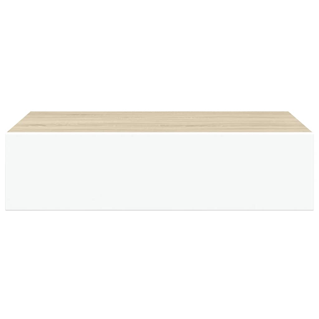 Vidaxl Półka Ścienna Z Szufladą, Dąb I Biel, 40 X 23,5 X 10 Cm, Mdf